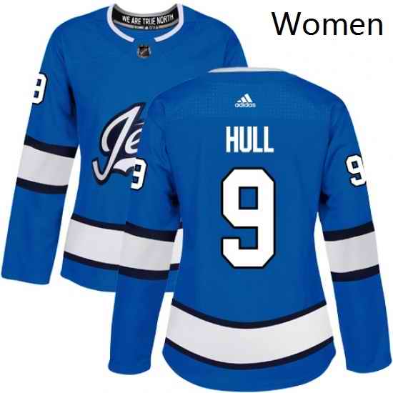 Womens Adidas Winnipeg Jets 9 Bobby Hull Authentic Blue Alternate NHL Jersey